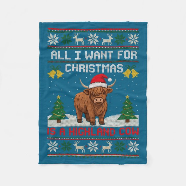 Couverture Polaire Highland Cow Christmas Ugly Sweater Style Festive  (Devant)