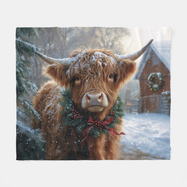 Couverture Polaire Highland Cow Rustic Barnyard Noël (Devant (Horizontal))
