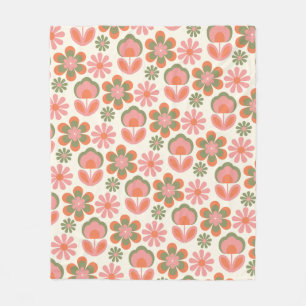 Couverture Polaire Hippie Boho les années 70 Fleur vert rose 