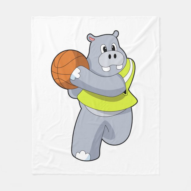 Couverture Polaire Hippo as basketball player with basketball.PNG (Devant)