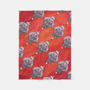 Couverture Polaire Hippo mignon à Santa Hat Motif en rouge