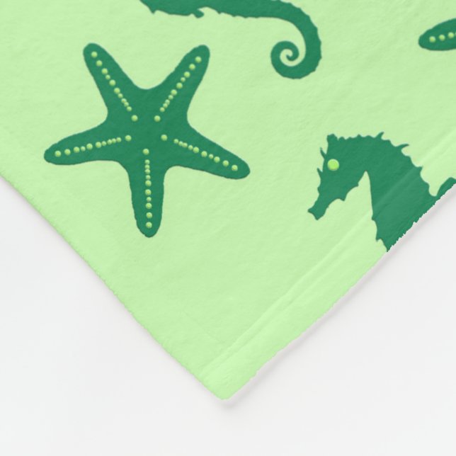 Couverture Polaire Hippocampe et étoile de mer - vert citron et émera (Coin)