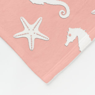 Couverture Polaire Hippocampe et étoiles de mer - rose de corail