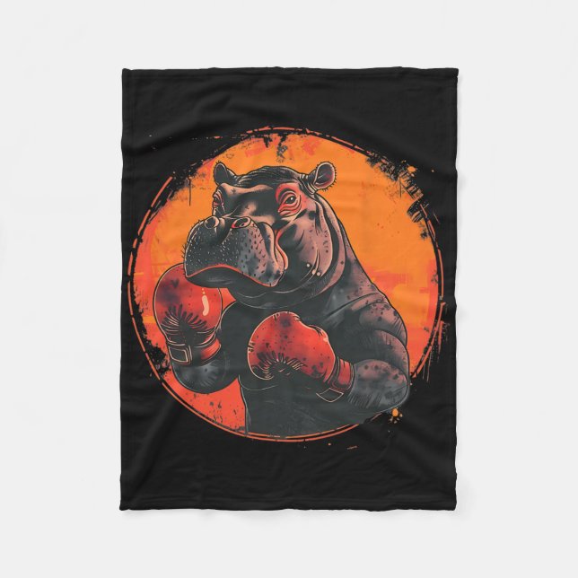 Couverture Polaire Hippopotame boxeur avec gants de boxe Kickboxing D (Devant)