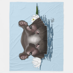 Couverture Polaire Hippopotame Lotus Blanc Bleu