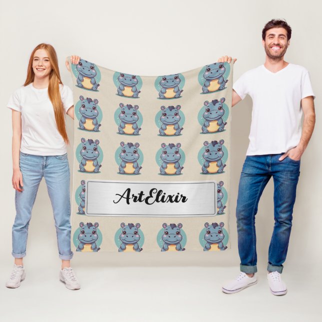 Couverture Polaire Hippopotamus Cute Kawaii Blue Imprimer (En situation)