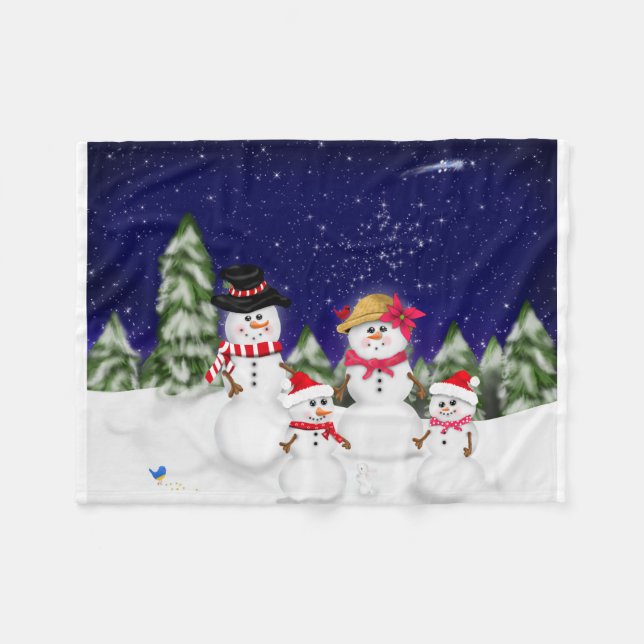 Couverture Polaire Hiver de famille de bonhomme de neige (Devant (Horizontal))