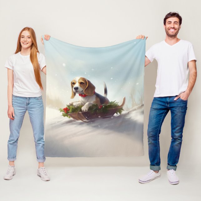 Couverture Polaire hiver de neige de Noël beagle (En situation)