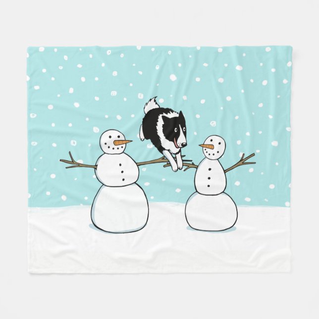 Couverture Polaire Hiver Fun Frontière Collie Chien avec Snowmen Vaca (Devant (Horizontal))