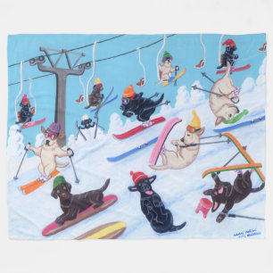 Couverture Polaire Hiver Fun Skiing Labradors