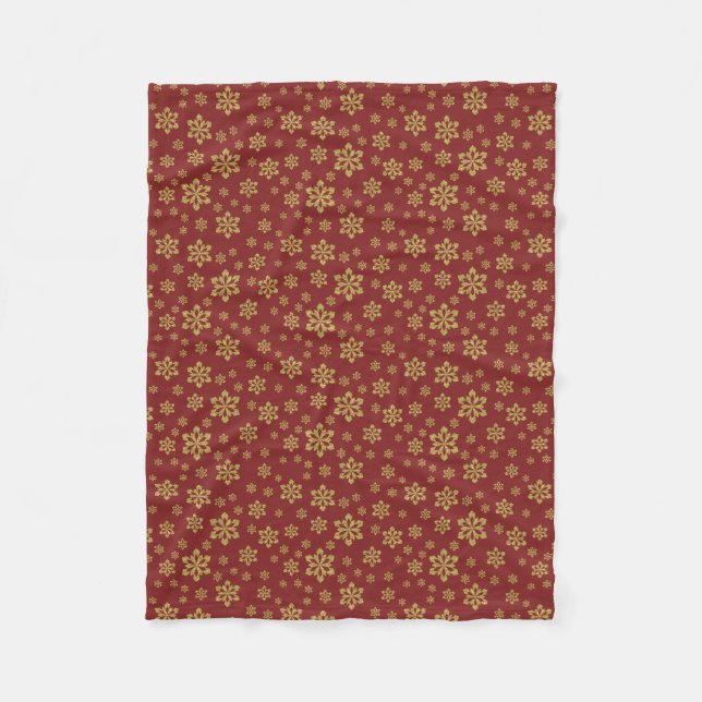 Couverture Polaire Hiver Gold Snowflake Motif sur Red (Devant)