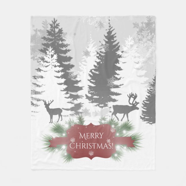 Couverture Polaire Hiver Wonderland Fleece Blanche - Rouge (Devant)
