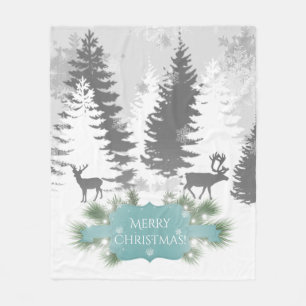 Couverture Polaire Hiver Wonderland Fleece Blanche - Turquoise