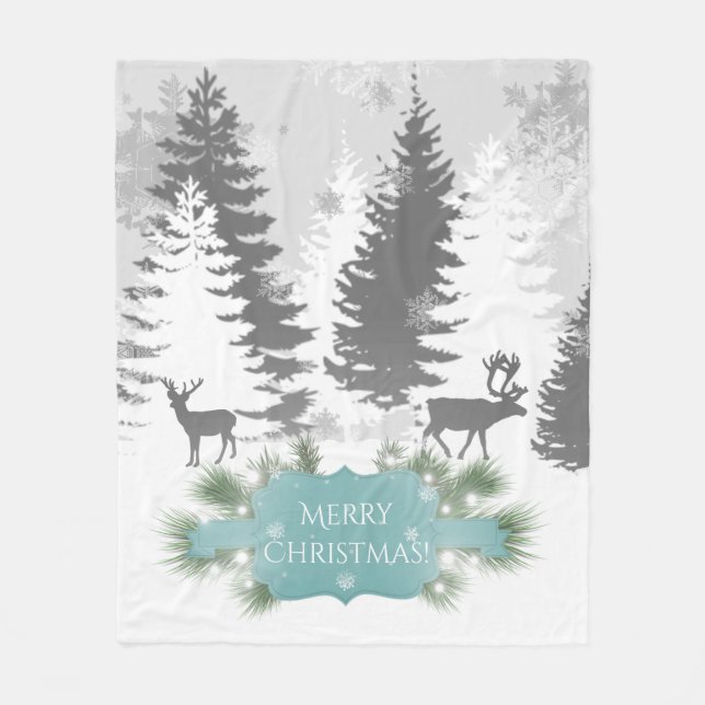 Couverture Polaire Hiver Wonderland Fleece Blanche - Turquoise (Devant)