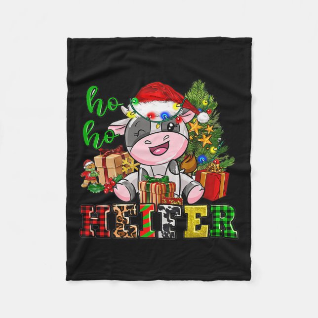 Couverture Polaire Ho Ho Ho Heifer Christmas Cow Santa Hat Farm Life  (Devant)