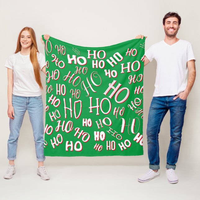 Couverture Polaire HO HO HO Texte de Noël motif blanc vert rouge (En situation)