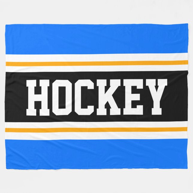Couverture Polaire HOCKEY Bleu Clair Noir Orange Rayures de Course (Devant (Horizontal))