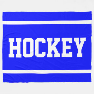 Couverture Polaire HOCKEY Bleu Royal Clair Sport Textes Rayures Blanc