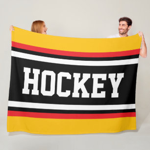 Couverture Polaire HOCKEY Gras Orange Doré Rouge Noir Blanc Rayures