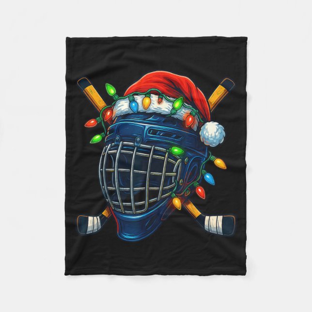 Couverture Polaire Hockey Helmet Christmas Lights Santa Hat Design Xm (Devant)