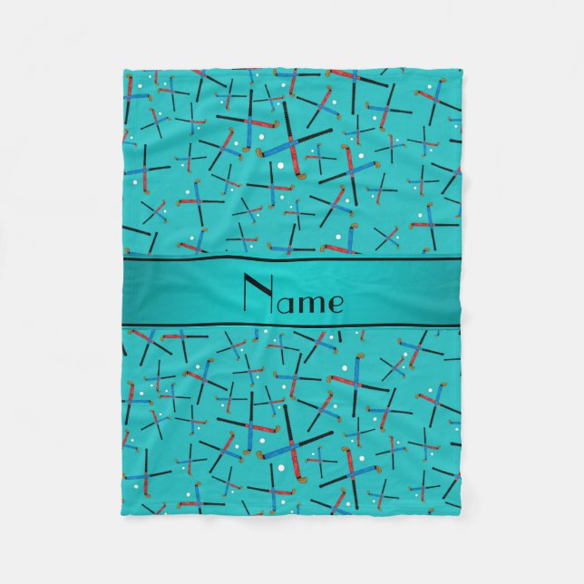 Couverture Polaire Hockey sur gazon turquoise de nom personnalisé (Devant)