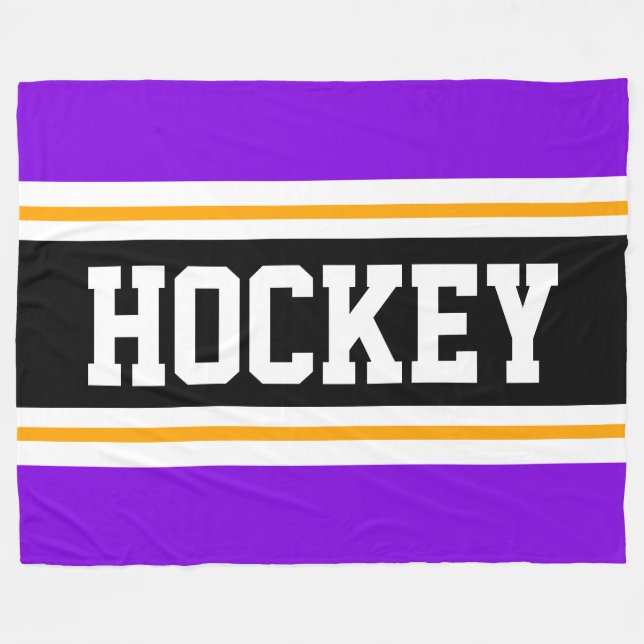 Couverture Polaire HOCKEY violet noir blanc jaune rayures de course (Devant (Horizontal))