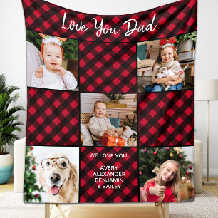 Couverture Polaire Holiday Red Plaid Personalized 5 Photo Collage