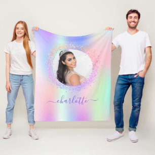 Couverture Polaire Holographe photo rose violet nom script