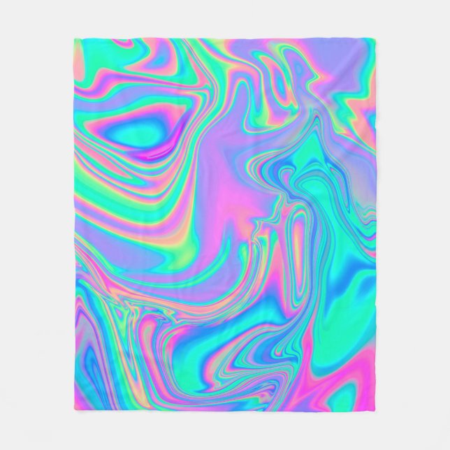 Couverture Polaire Holographie Iridescente : Neon Marbled Texture (Devant)