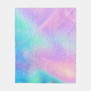 Couverture Polaire Holographique texture réelle en bleu rose vert