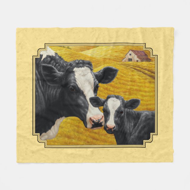 Couverture Polaire Holstein Cow et Calf Farm Yellow (Devant (Horizontal))