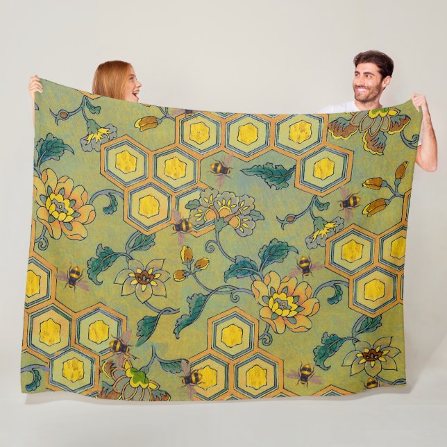 Couverture Polaire HONEY ABEILLES, BEEHIVES, FLEURS DE PRINTEMPS, Ver (En situation)