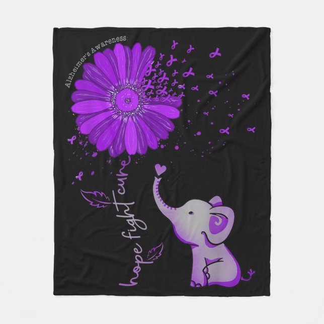 Couverture Polaire Hope Fight Cute Elephant Alzheimer's Purple Ribbon (Devant)