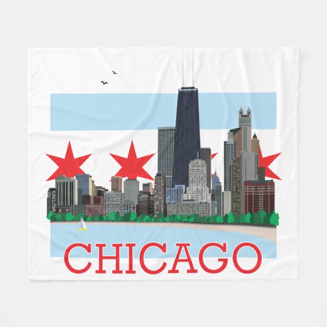 Couverture Polaire Horizon de Chicago et drapeau de ville (Devant (Horizontal))