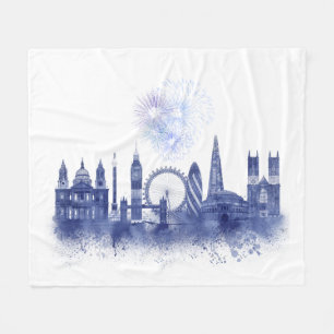 Couverture Polaire Horizon de Londres - bleu d'aquarelle