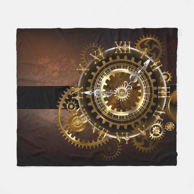 Couverture Polaire Horloge Steampunk avec des engrenages anciens (Devant (Horizontal))