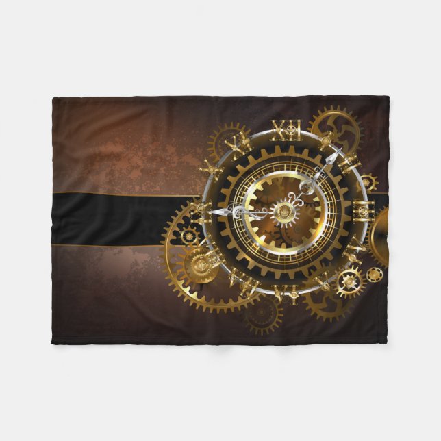 Couverture Polaire Horloge Steampunk avec des engrenages anciens (Devant (Horizontal))
