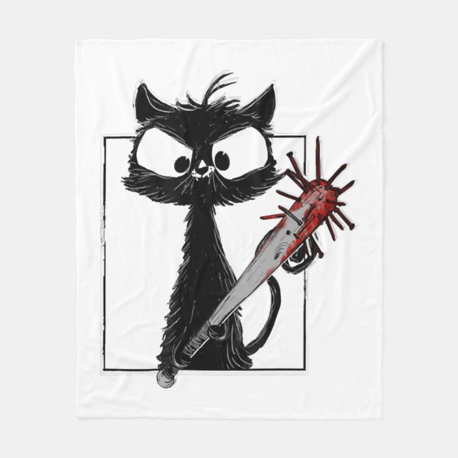 Couverture Polaire Horreur de baseball de chat noir Halloween (Devant)