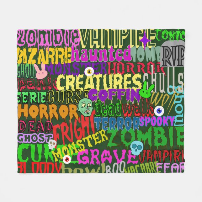 Couverture Polaire Horreur Movie Style Mots Collage Vert (Devant (Horizontal))