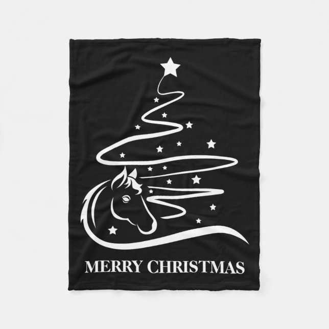 Couverture Polaire Horse Christmas Tree Black And White Equestrian  (Devant)