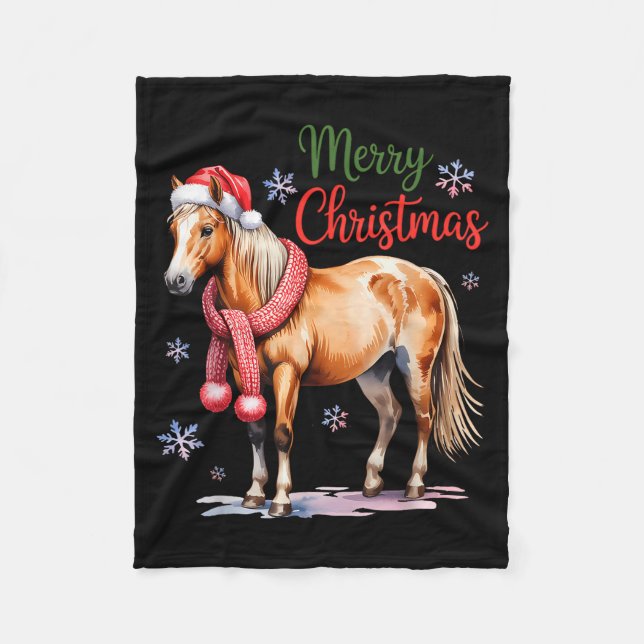 Couverture Polaire Horse Santa Hat Christmas Lights Family Matching W (Devant)