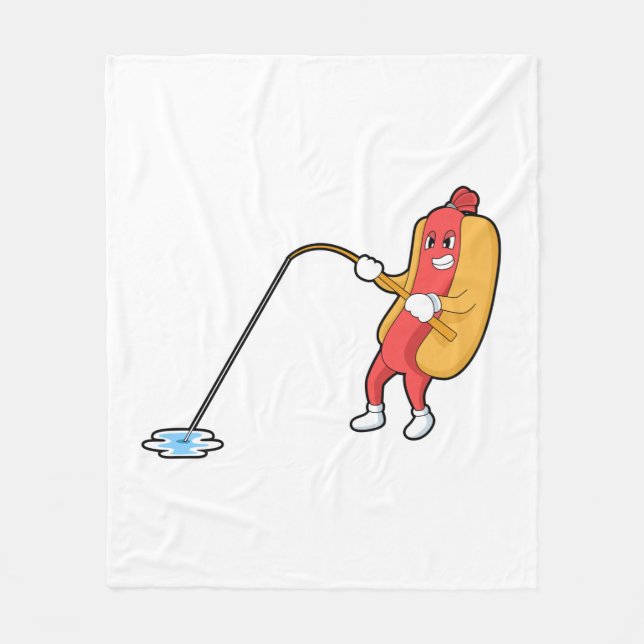 Couverture Polaire Hotdog à la pêche avec bâtonnet de pêche (Devant)