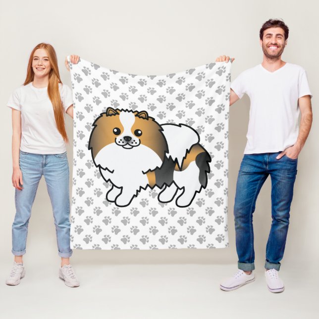 Couverture Polaire Hound Tricolor Pomeranian mignon Cartoon Chien & P (En situation)