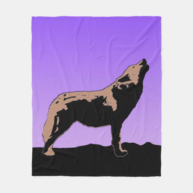 Couverture Polaire Howling Wolf at Sunset - Art faunique original (Devant)
