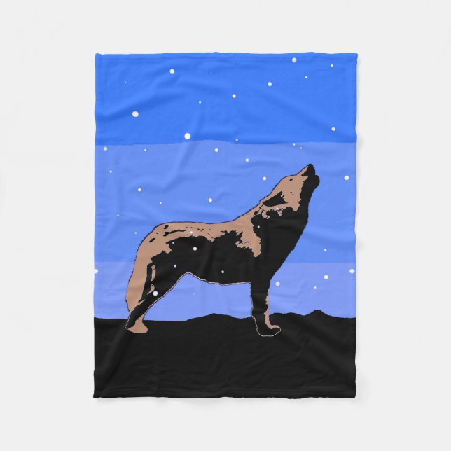 Couverture Polaire Howling Wolf en hiver - Art faunique original (Devant)