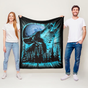 Couverture Polaire Howling Wolf Moon Pine Forest Art
