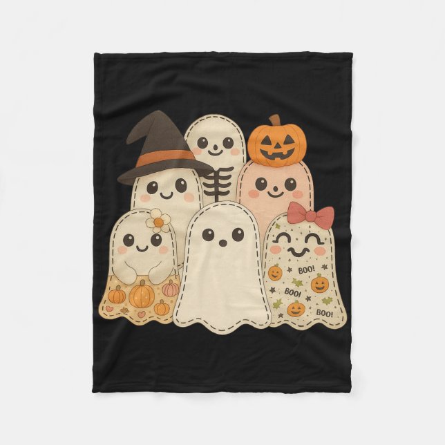 Couverture Polaire Hugvyn Halloween Patchwork Quilt Ghost Matching Fa (Devant)