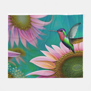 Couverture Polaire Hummingbird and Pink Sunflower