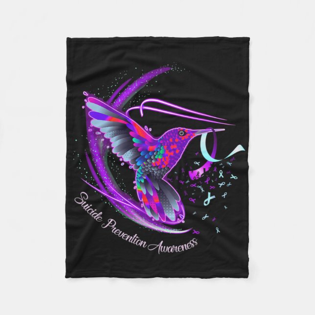 Couverture Polaire Hummingbird Purple Blue Ribbon Prévention du suici (Devant)