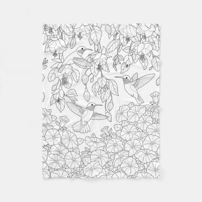 Couverture Polaire Hummingbirds and Flowers Adult Coloring Page (Devant)